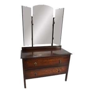 Early 20th Century Wood Dresser With Three Way Mirror