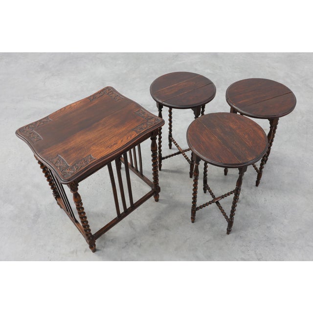 Oak Barley Twist Nesting Tables, England, 1900s, Set of 4 For Sale - Image 18 of 18