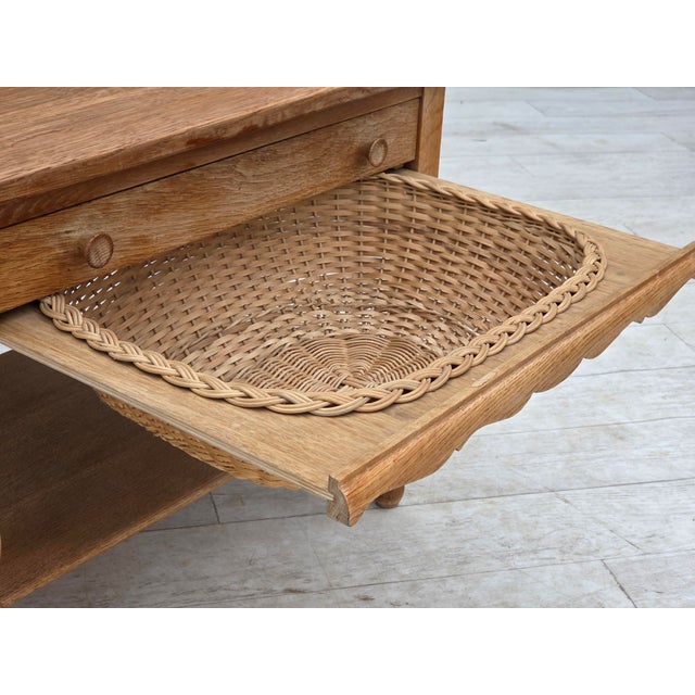 Scandinavian Side Table with Drawers in Oak Wood and Rattan, 1970s For Sale - Image 12 of 18
