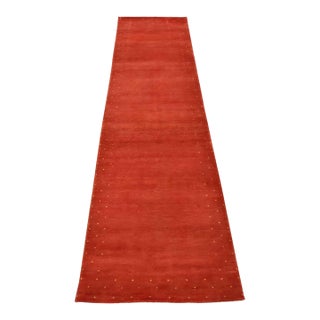 Gabbeh Runner 2’11” X 10’1” Red Wool Contemporary Hand-Knotted Oriental Rug For Sale