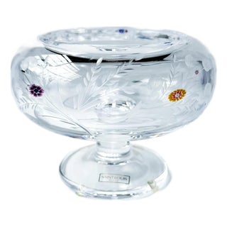 1980s St. Louis ‘Botticelli’ Footed Crystal Candy Bowl | Etched Floral Millefiori | Centerpiece For Sale