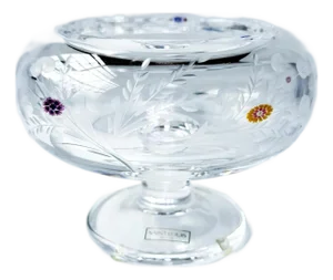 1980s St. Louis ‘Botticelli’ Footed Crystal Candy Bowl | Etched Floral Millefiori | Centerpiece