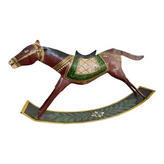 1950s Folk Art Hand Painted Metal Rocking Horse For Sale