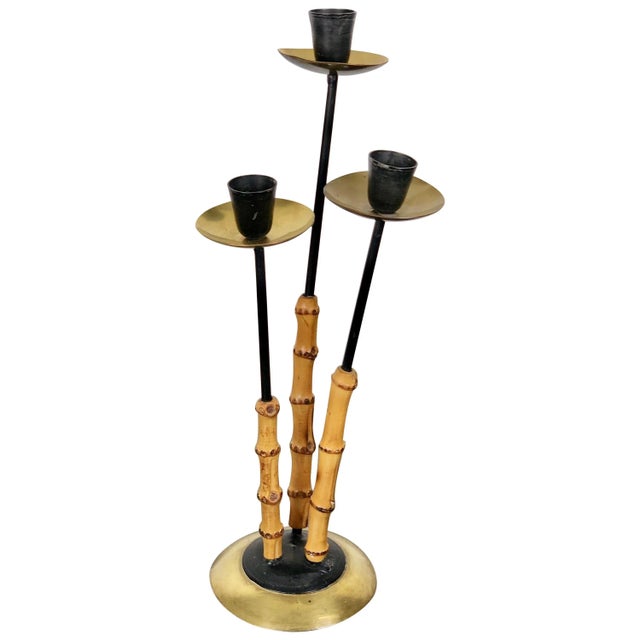 Gold Bamboo & Brass Candleholder, Italy, 1970s For Sale - Image 8 of 8