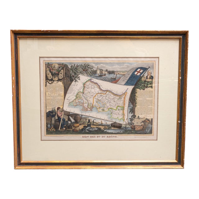 Mid 19th Century Victorian Age French Engraving of Bouches-Du-Rhône For Sale