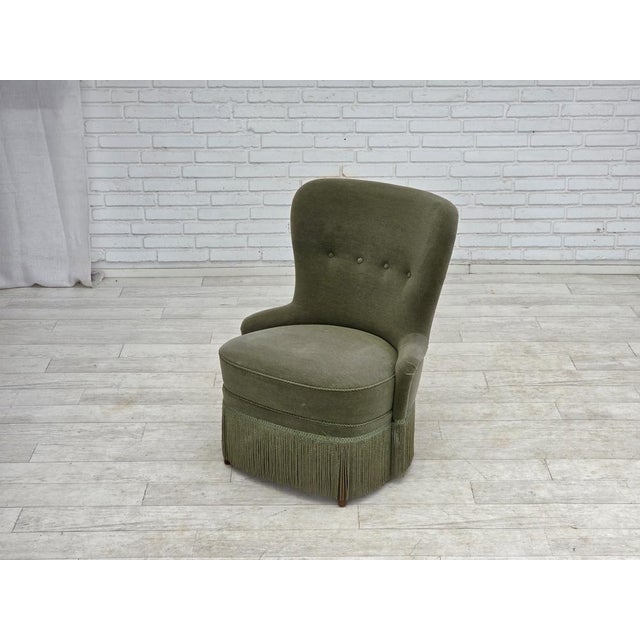 Danish Armchair in Green Furniture Velour, 1970s For Sale - Image 13 of 18