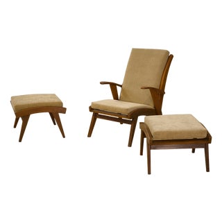 Scandinavian Armchair and Ottomans, 1960s, Set of 3 For Sale