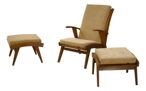 Scandinavian Armchair and Ottomans, 1960s, Set of 3