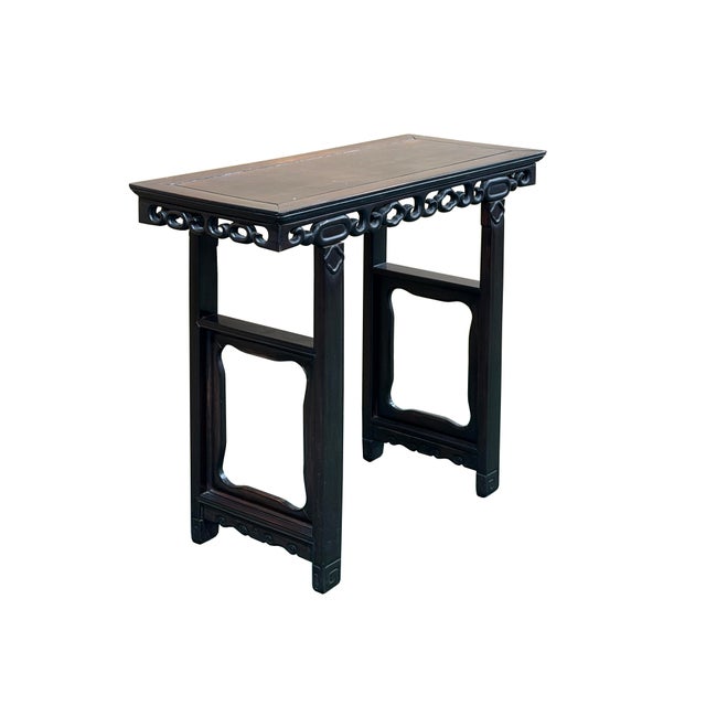 Asian Vintage Dark Brown Wood Ming Style Ru Yi Apron Console Altar Table For Sale - Image 3 of 13
