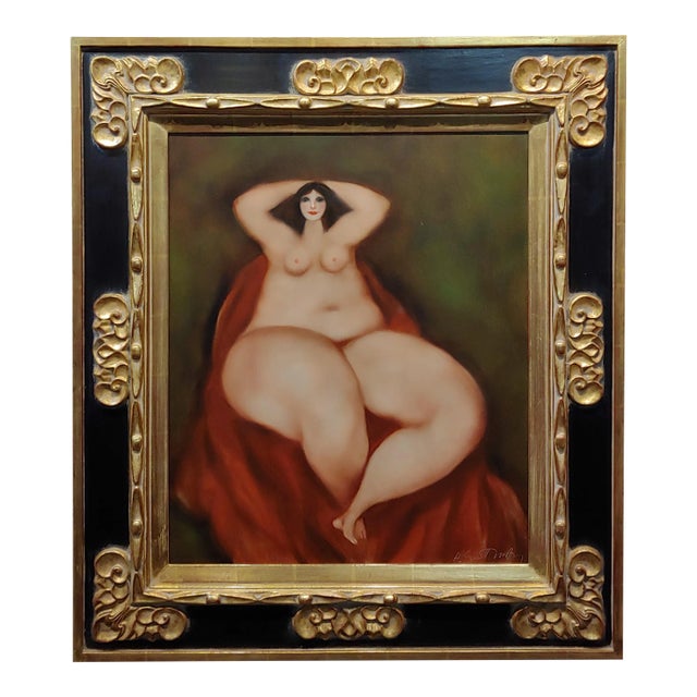 Harry Guttman -Nude Female on a Red Velvet -Oil Painting For Sale