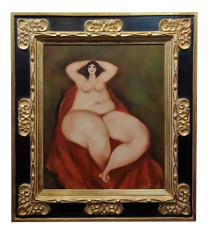 Harry Guttman -Nude Female on a Red Velvet -Oil Painting