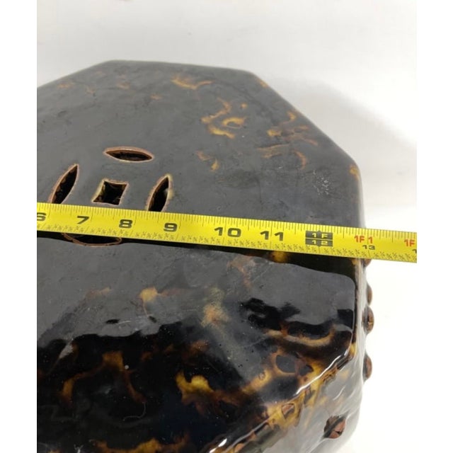 Vintage Hollywood Regency Tortoiseshell Glazed Ceramic Garden Stool For Sale In West Palm - Image 6 of 12