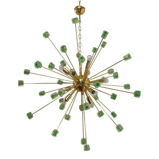 Green Cubes Murano Glass Gold Sputnik Chandelier by Simoeng For Sale - Image 10 of 10