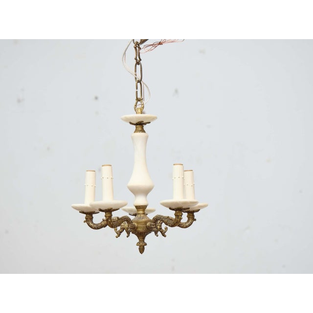 Mid-20th Century Italian Alabaster and Bronze Five-Light Chandelier For Sale - Image 4 of 9