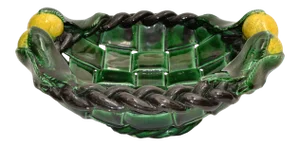 Marked Vallauris France Ceramic Lemon Basket Green & Yellow Mid-Century Modern