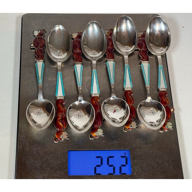 Silver Vintage Estonian Tallinn 916 Silver & Enamel Bear Spoons — Set of 8 For Sale - Image 8 of 11