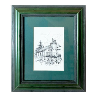 Framed Print of Eagle Bluff Lighthouse Line Drawing by Phillip Siegel For Sale