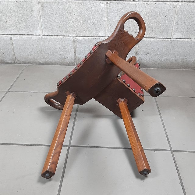 Set of Spanish Brutalist Chair in Wood & Red Leather, 1960s For Sale - Image 13 of 18