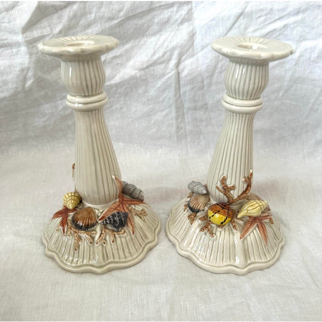 Fitz and Floyd Vintage Fitz & Floyd "Shell" Pillar Holders For Sale - Image 4 of 6