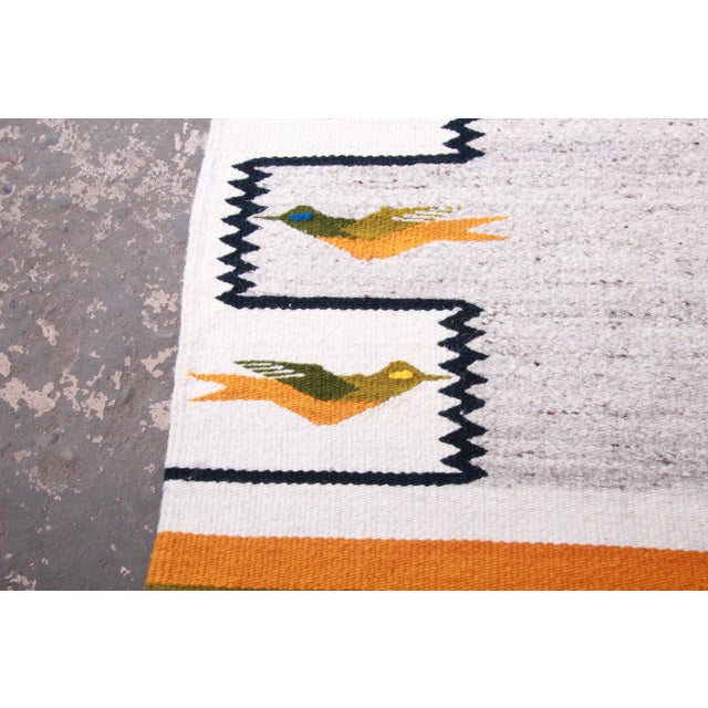 Vintage Navajo Wool Rug Or Wall Hanging With Geometric Bird Design