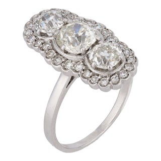 1930s Art Deco Old Cut Diamond Platinum Navette Ring, Size 6.5 For Sale