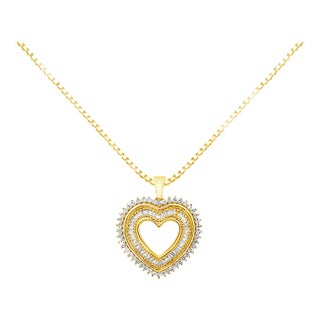 14K Yellow Gold Plated .925 Sterling Silver 1.0 Cttw Round and Baguette-Cut Diamond Composite Hearth For Sale