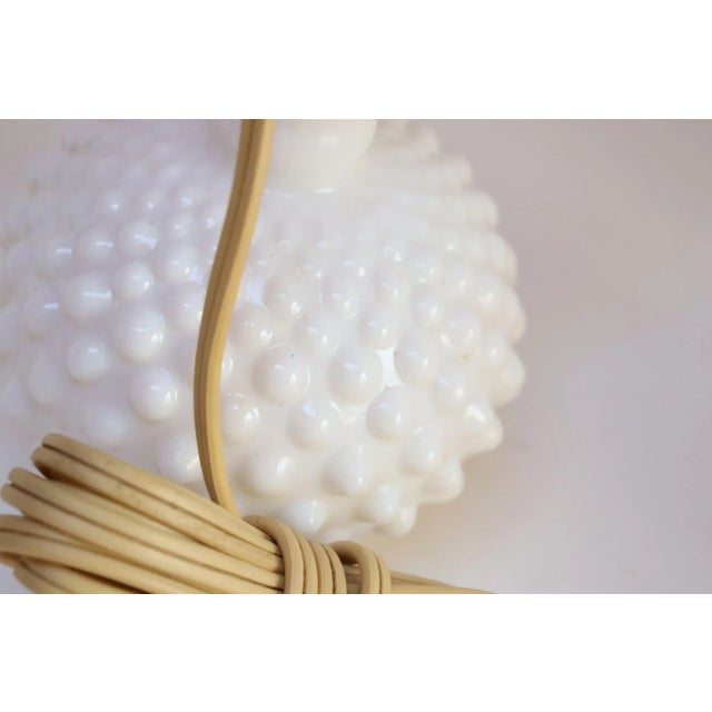 Pair of Petite Mid-Century Modern Hobnail Milk Glass Boudoir Bedside Table Lamps For Sale - Image 10 of 11