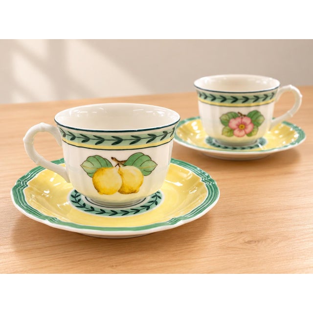 French Villeroy & Boch French Garden Fleurence Tea Cup and Saucer Set, Service for 4 - Fine German Porcelain For Sale - Image 3 of 6