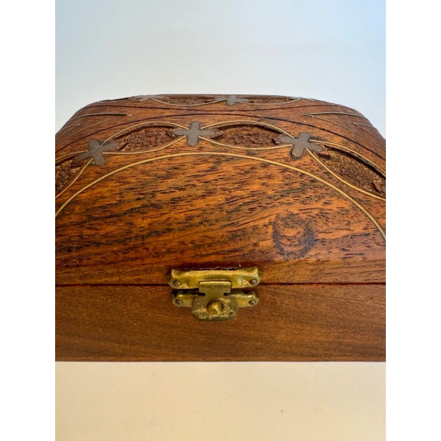 Brown English Traditional Mixed Metal Inlay & Solid Wood Decorative Box For Sale - Image 8 of 12