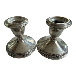 Pair of Vintage Weighted Sterling Silver Candlesticks | Reeded Bases | 3” Tall For Sale