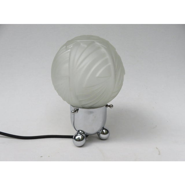Small Art Deco Chrome & Frosted Glass Table Lamp For Sale - Image 13 of 13