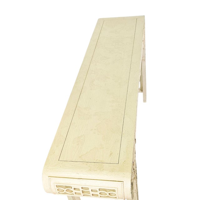 64" Asian Modern Chinoiserie Cream Lacquer Console Table For Sale - Image 9 of 14