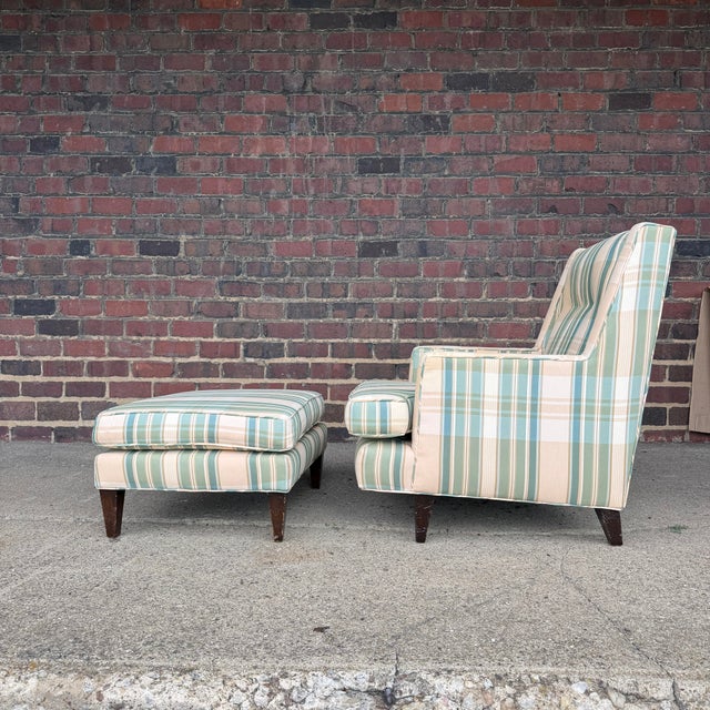 Offered is an Edward Wormley for Dunbar lounge chair with matching ottoman 23x28 ottoman. Featuring Wormley’s signature...