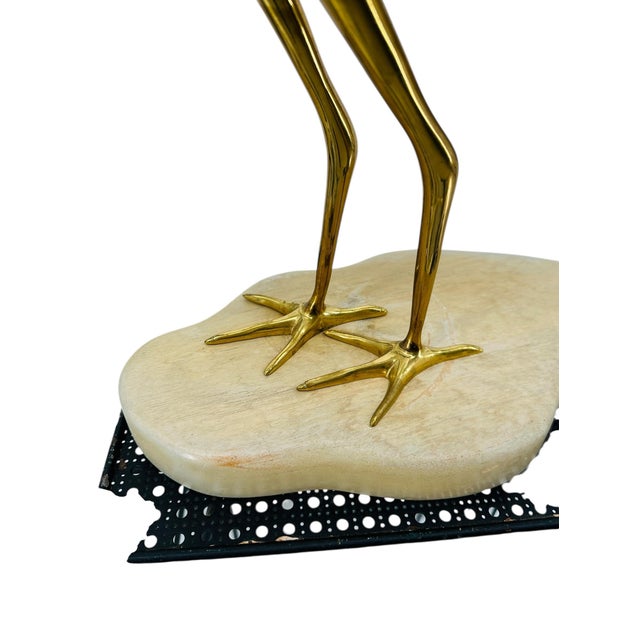 Large Vintage 1970s Carved Wood Brass Crane Heron Egret Statue 28.5" MCM Hollywood Regency Coastal Decor For Sale - Image 10 of 12