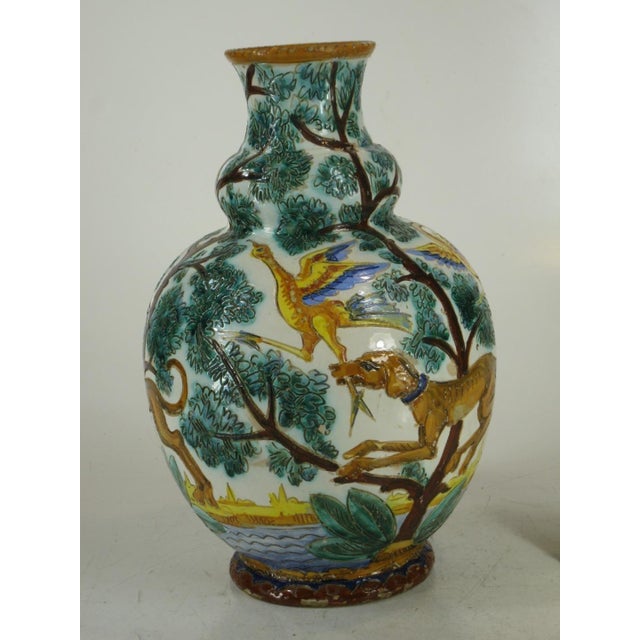 1900s Large Ceramic Vase Majolica Italian WITH 3 DOG & BIRDS Made Italy Neo-Classic For Sale - Image 11 of 12