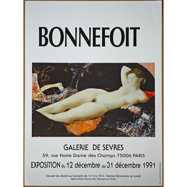 Original Femme Nue Allongée (Reclining Nude Woman) Poster by Alain Bonnefoit, 1991 For Sale
