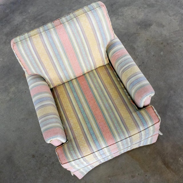 Textile Mid to Late 20th Century Traditional Club Chair by Henredon With Striped Pastel Fabric For Sale - Image 7 of 18