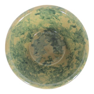 Vintage Sponge Ware Bowl Green Primitive Rustic Speckled Pottery For Sale