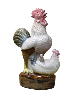 Chinese Off White Glaze Ceramic Rooster Family