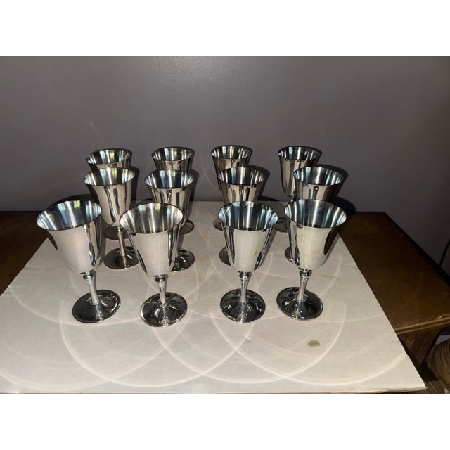 Vintage e.l. De Uberti Dul1 Silverplate Goblets Made in Italy Set of 12 For Sale - Image 10 of 15
