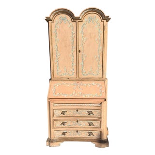 Italian Venetian Pink Chinoiserie Secretary Desk Cabinet For Sale
