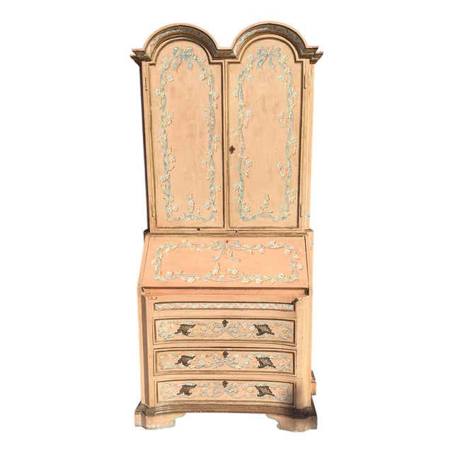 Italian Venetian Pink Chinoiserie Secretary Desk Cabinet For Sale
