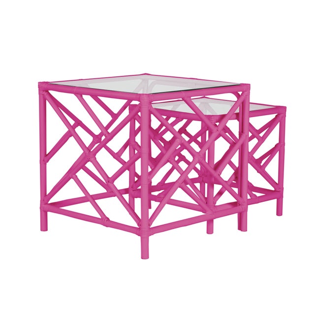 Wood Chippendale Nesting Tables - Bright Pink For Sale - Image 7 of 7