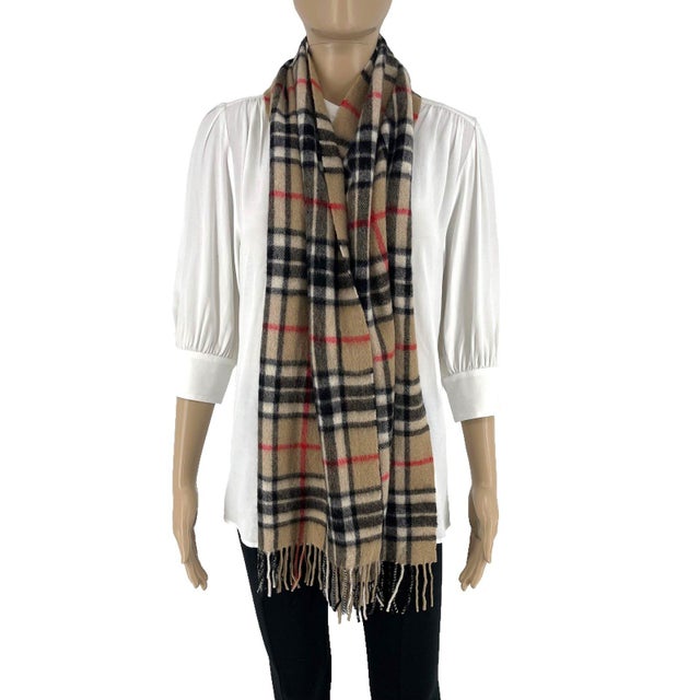 Burberry Light Brown Plaid 100% Wool Scarf