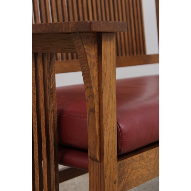 Stickley Mission Oak Leather Spindle Settee For Sale - Image 11 of 18