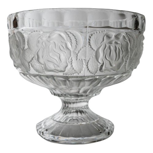 Vintage Footed Bowl in Floral Pressed Glass, 1960s For Sale