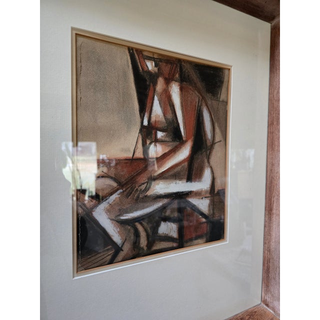 Abstract 1950s Vintage Picasso-Style Cubist Mid Century Watercolor Painting, Framed For Sale - Image 3 of 12