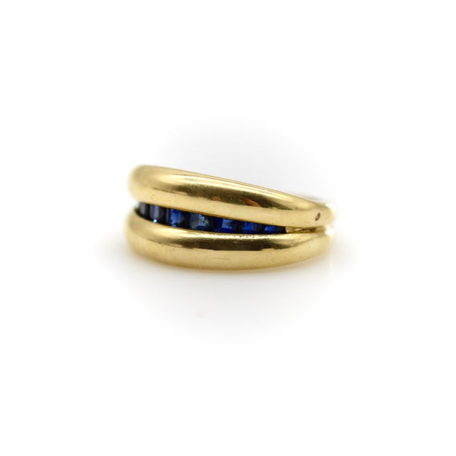 Vintage French 18k Gold Cannel Set Sapphire Ring by MC Parisg, Size 6.75 For Sale - Image 4 of 11
