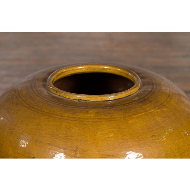 Chinese Vintage Porcelain Low Squat Planter with Yellow Mustard Glaze For Sale - Image 9 of 12