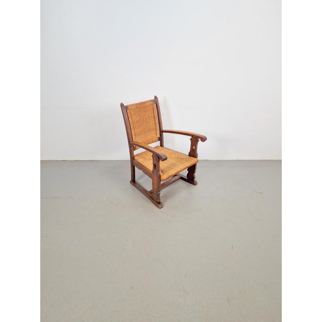 1950s Modern Dutch Brutalist Armchair in Rush and Oak, 1950s For Sale - Image 5 of 13